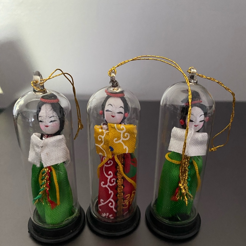 Set of Three vintage Traditional geisha Doll Ornaments